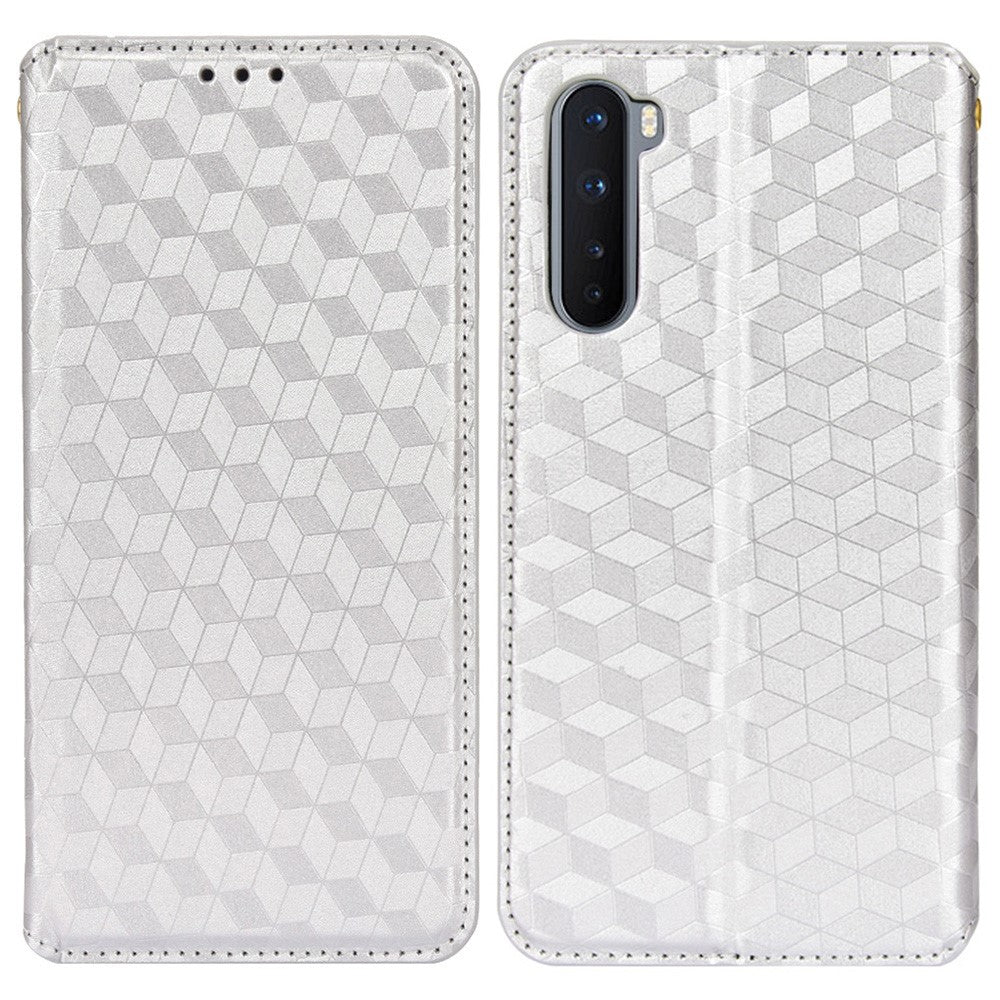 OnePlus Nord Rhombus Präglat PU-läder + TPU mobilskal Stativ Plånbok Skyddande Fodral
