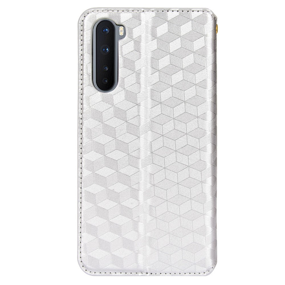 OnePlus Nord Rhombus Präglat PU-läder + TPU mobilskal Stativ Plånbok Skyddande Fodral