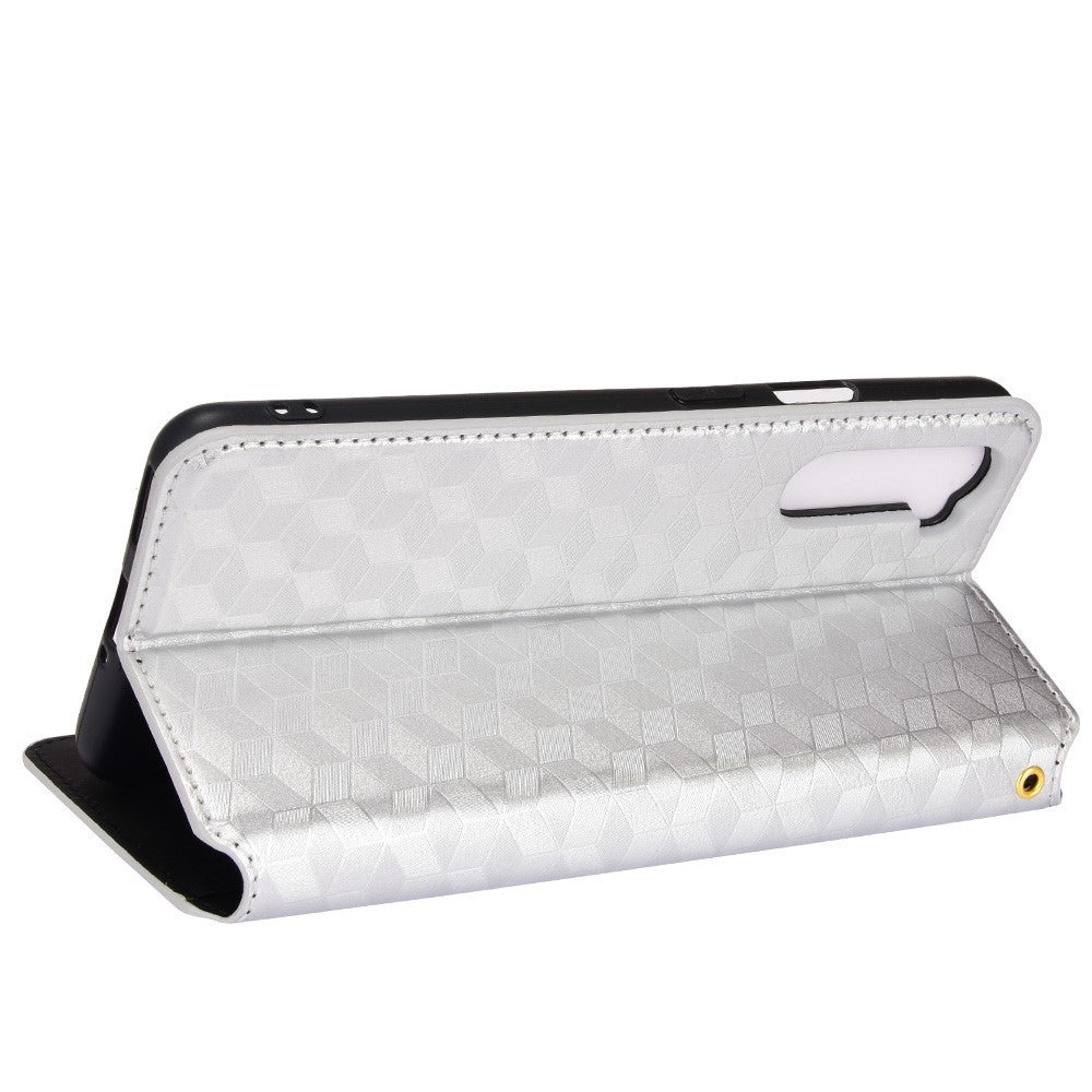 OnePlus Nord Rhombus Präglat PU-läder + TPU mobilskal Stativ Plånbok Skyddande Fodral