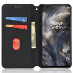 OnePlus Nord Rhombus Präglat PU-läder + TPU mobilskal Stativ Plånbok Skyddande Fodral
