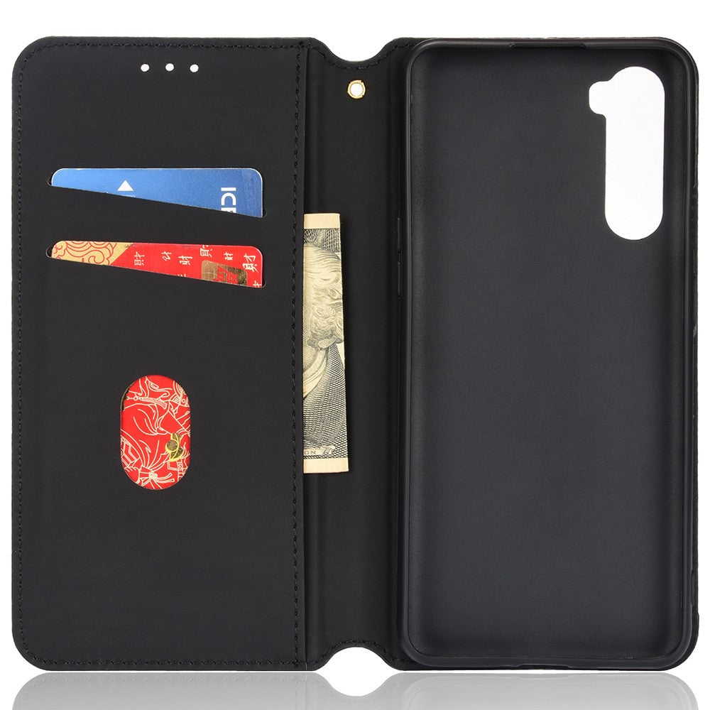 OnePlus Nord Rhombus Präglat PU-läder + TPU mobilskal Stativ Plånbok Skyddande Fodral