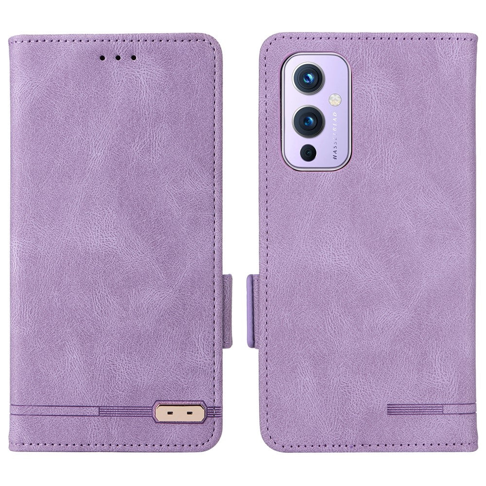 OnePlus 9 (EU/US-version) Läder+TPU Dubbelskiktat Skyddande Sidomagnetiska Spännen Hårdvara Design Flip mobilskal med Plånboksställ