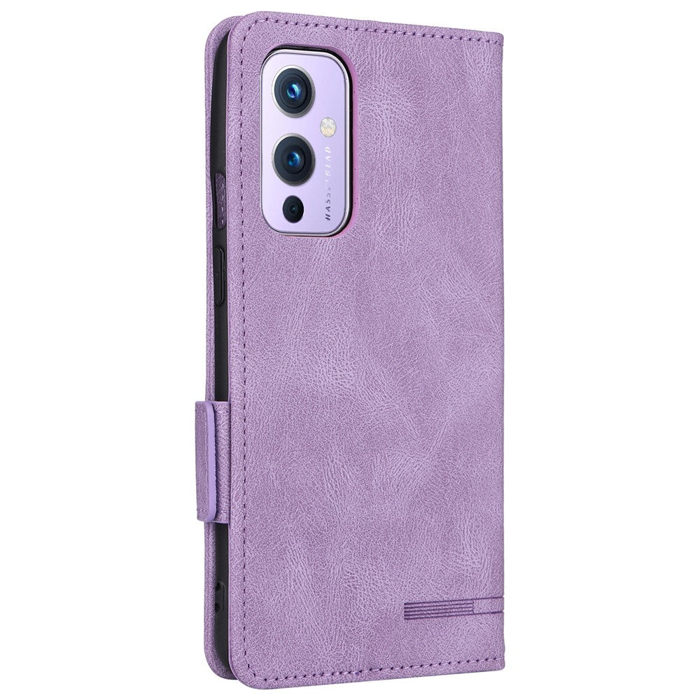 OnePlus 9 (EU/US-version) Läder+TPU Dubbelskiktat Skyddande Sidomagnetiska Spännen Hårdvara Design Flip mobilskal med Plånboksställ