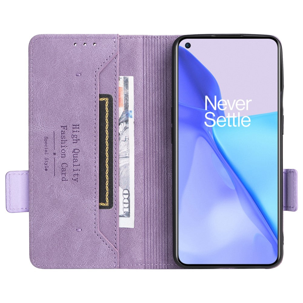 OnePlus 9 (EU/US-version) Läder+TPU Dubbelskiktat Skyddande Sidomagnetiska Spännen Hårdvara Design Flip mobilskal med Plånboksställ