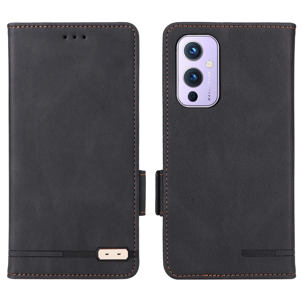 OnePlus 9 (EU/US-version) Läder+TPU Dubbelskiktat Skyddande Sidomagnetiska Spännen Hårdvara Design Flip mobilskal med Plånboksställ