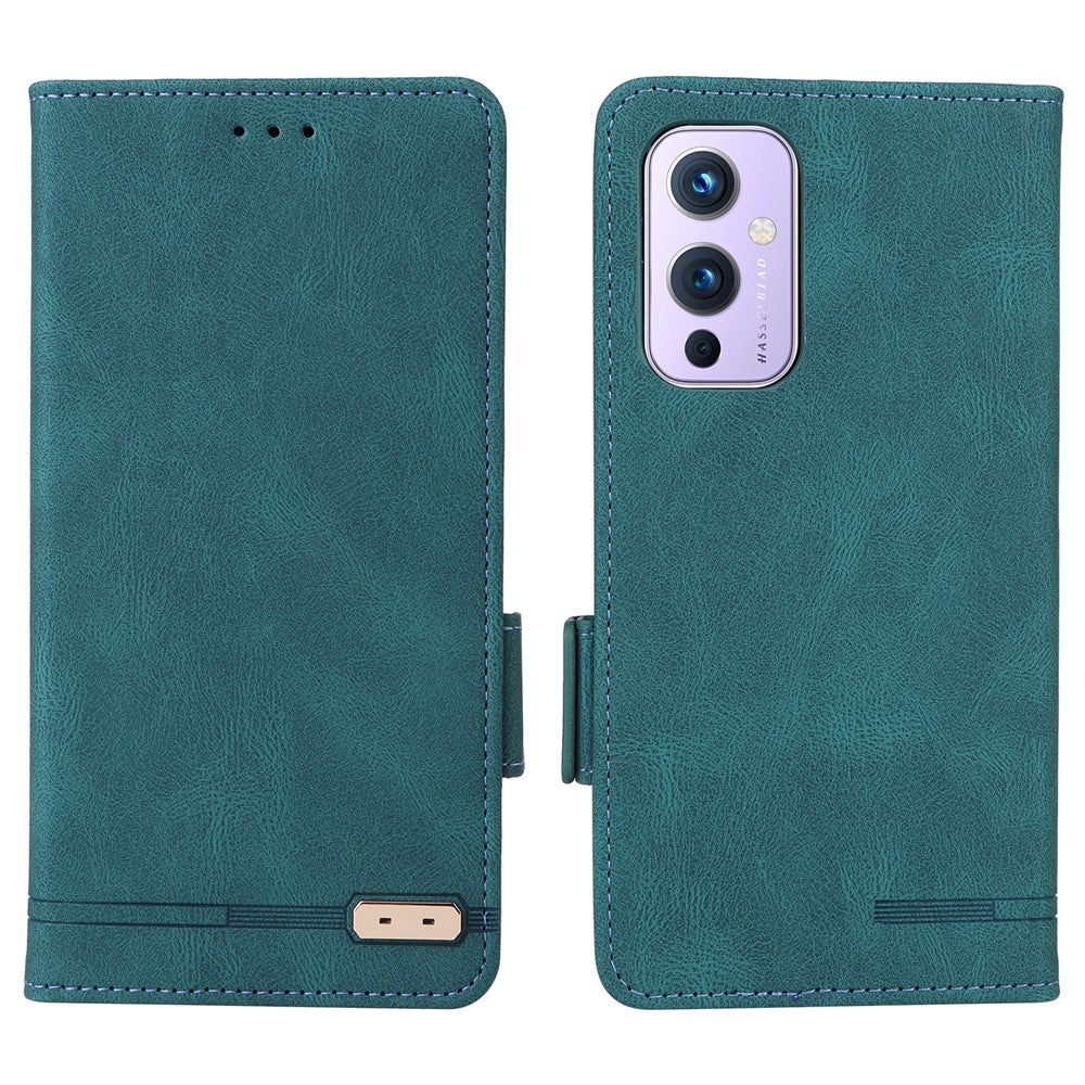 OnePlus 9 (EU/US-version) Läder+TPU Dubbelskiktat Skyddande Sidomagnetiska Spännen Hårdvara Design Flip mobilskal med Plånboksställ
