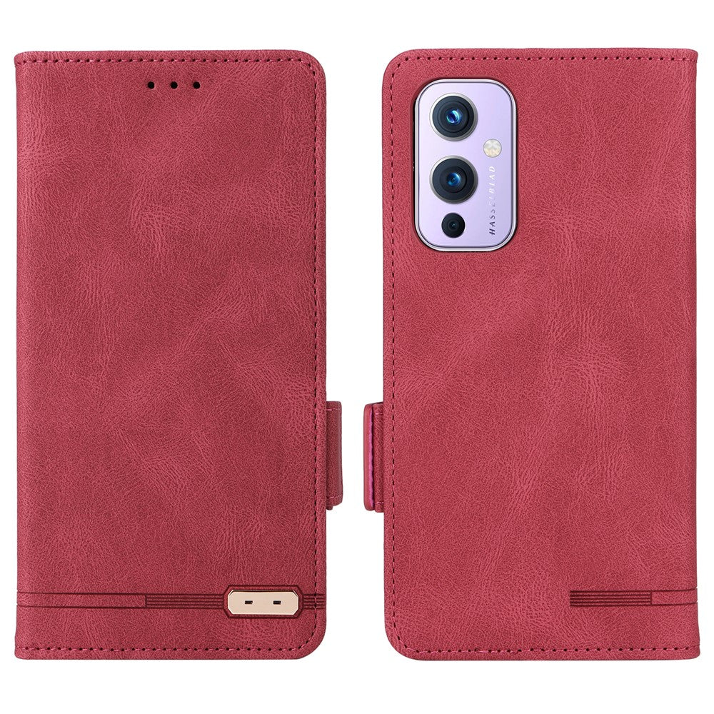 OnePlus 9 (EU/US-version) Läder+TPU Dubbelskiktat Skyddande Sidomagnetiska Spännen Hårdvara Design Flip mobilskal med Plånboksställ