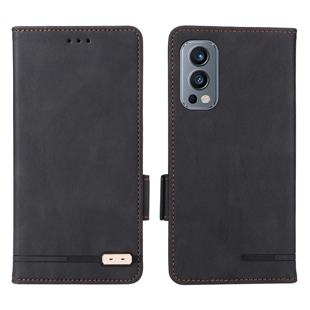OnePlus Nord 2 5G Magnetiska sidospännen Hårdvarudesign Skal Läder+TPU Smartphone-skal med Plånboksställ