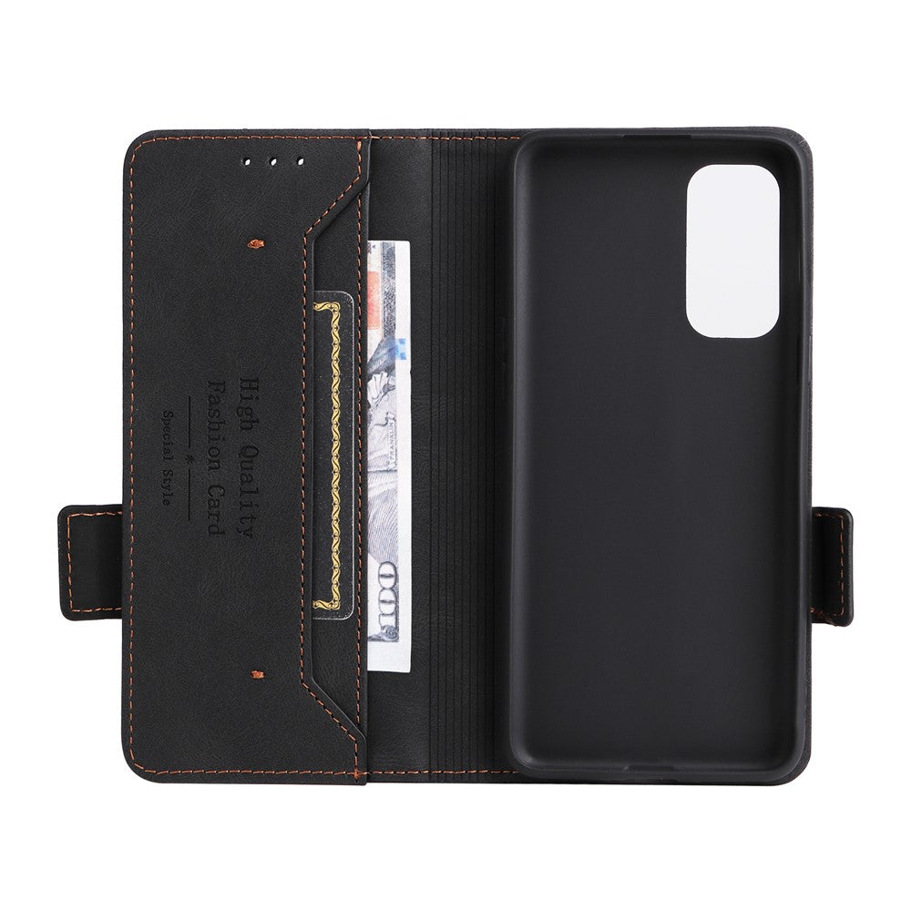 OnePlus Nord 2 5G Magnetiska sidospännen Hårdvarudesign Skal Läder+TPU Smartphone-skal med Plånboksställ