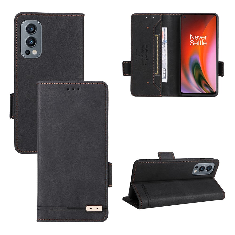 OnePlus Nord 2 5G Magnetiska sidospännen Hårdvarudesign Skal Läder+TPU Smartphone-skal med Plånboksställ
