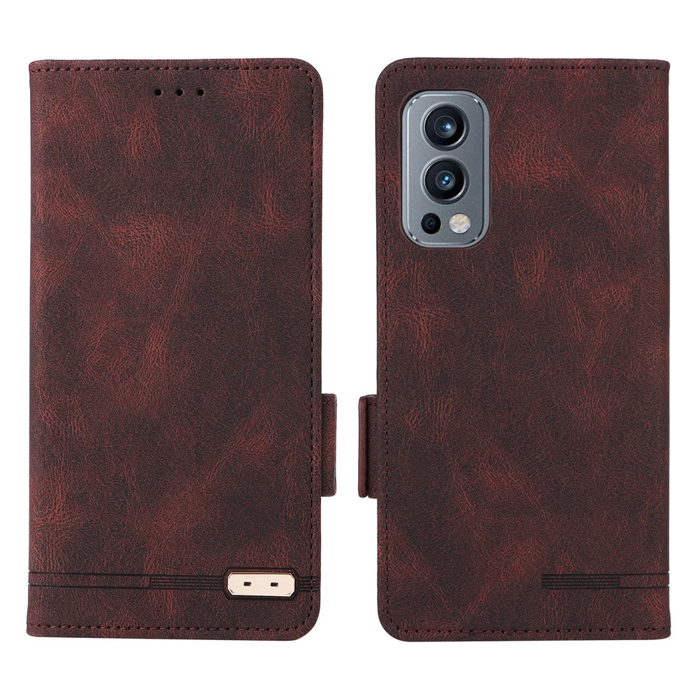 OnePlus Nord 2 5G Magnetiska sidospännen Hårdvarudesign Skal Läder+TPU Smartphone-skal med Plånboksställ