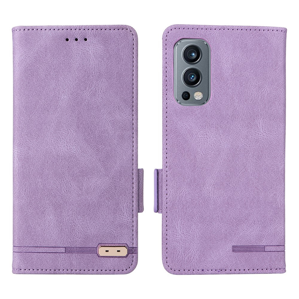 OnePlus Nord 2 5G Magnetiska sidospännen Hårdvarudesign Skal Läder+TPU Smartphone-skal med Plånboksställ