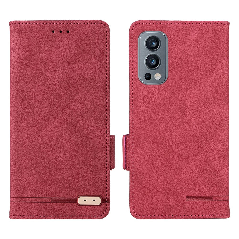 OnePlus Nord 2 5G Magnetiska sidospännen Hårdvarudesign Skal Läder+TPU Smartphone-skal med Plånboksställ
