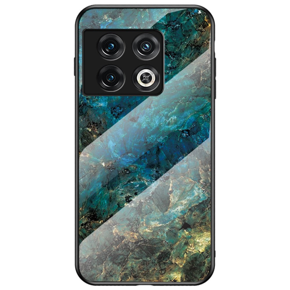 For OnePlus 10 Pro 5G Marble Pattern Tempered Glass + PC Hard Back Flexible TPU Frame Phone Case Cover