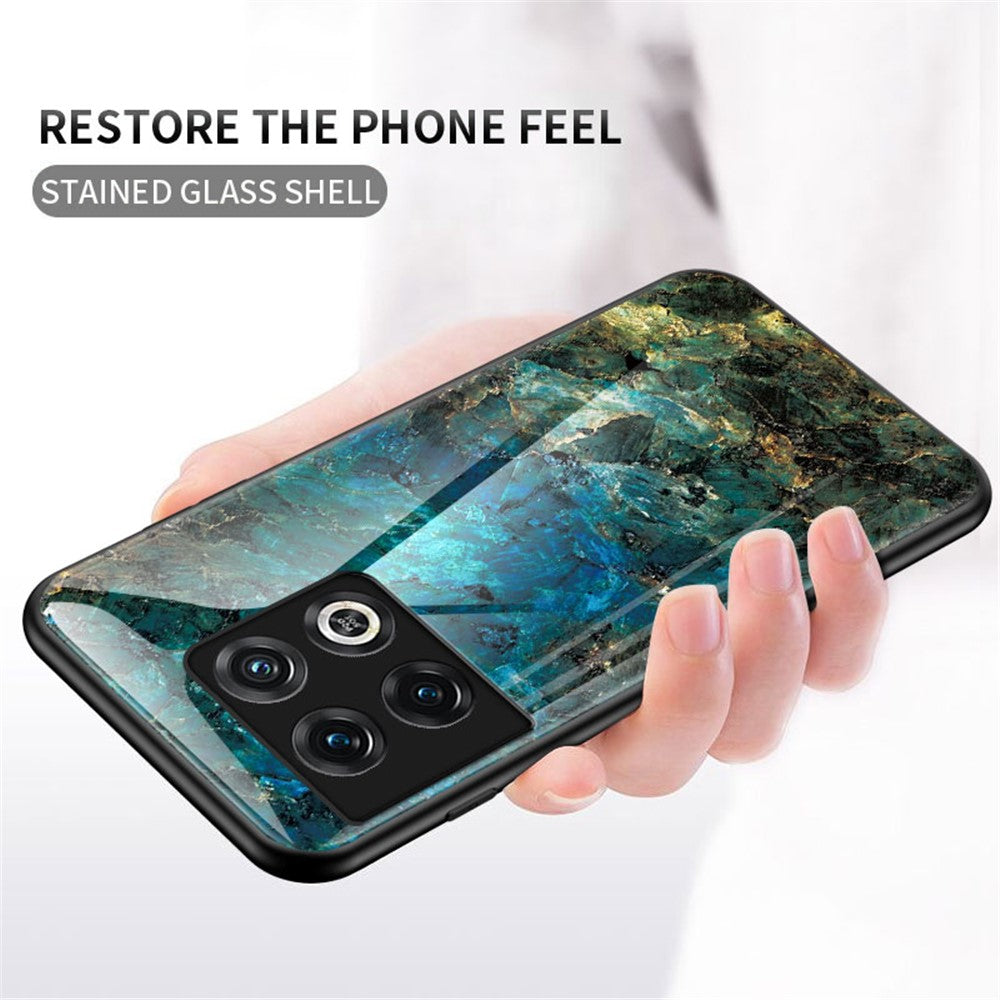 For OnePlus 10 Pro 5G Marble Pattern Tempered Glass + PC Hard Back Flexible TPU Frame Phone Case Cover
