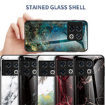 For OnePlus 10 Pro 5G Marble Pattern Tempered Glass + PC Hard Back Flexible TPU Frame Phone Case Cover