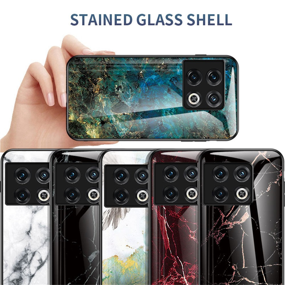 For OnePlus 10 Pro 5G Marble Pattern Tempered Glass + PC Hard Back Flexible TPU Frame Phone Case Cover