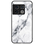 For OnePlus 10 Pro 5G Marble Pattern Tempered Glass + PC Hard Back Flexible TPU Frame Phone Case Cover