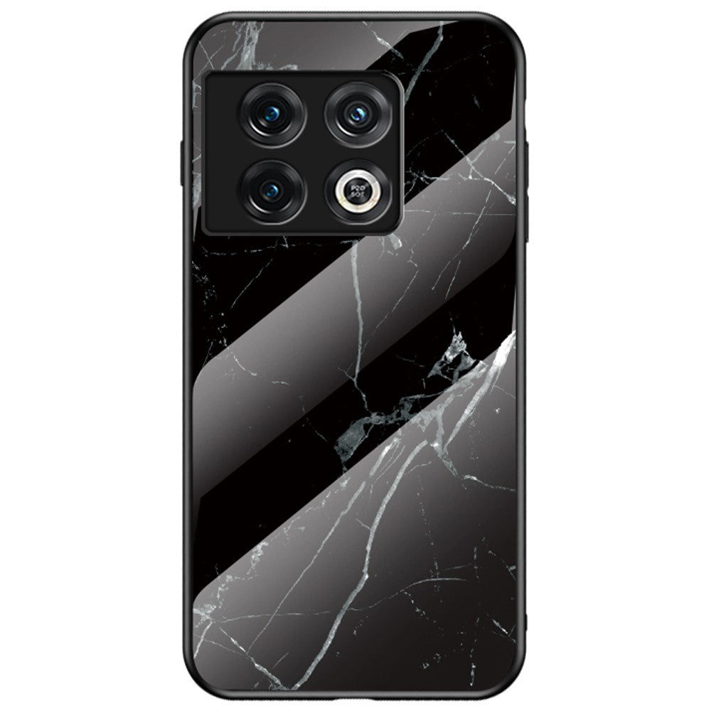 OnePlus 10 Pro 5G Marmormönster Härdat Glas + PC Hård Baksida Flexibel TPU Ram mobilskal