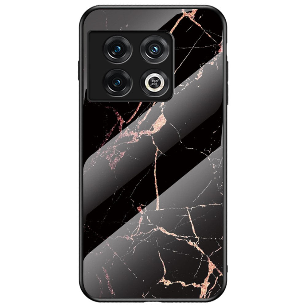 For OnePlus 10 Pro 5G Marble Pattern Tempered Glass + PC Hard Back Flexible TPU Frame Phone Case Cover
