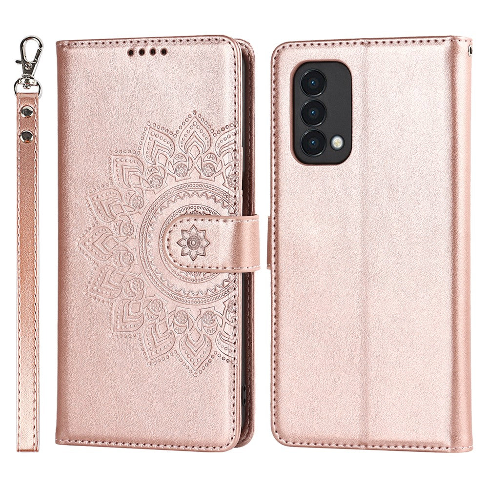 OnePlus Nord N200 5G R61 Texturerad Söm Mönster Präglat Läderfodral Stativ Plånboksfodral
