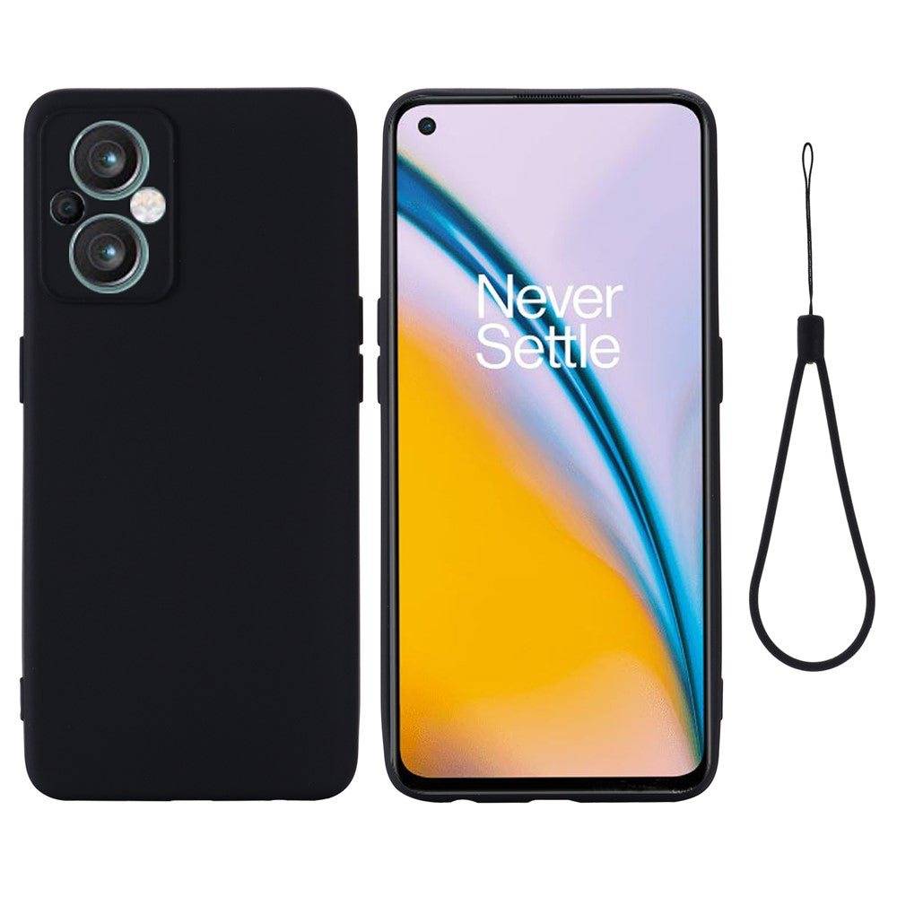 For OnePlus Nord N20 5G Solid Color Liquid Silicone Phone Protector Scratch-resistant Shell Cover with Strap