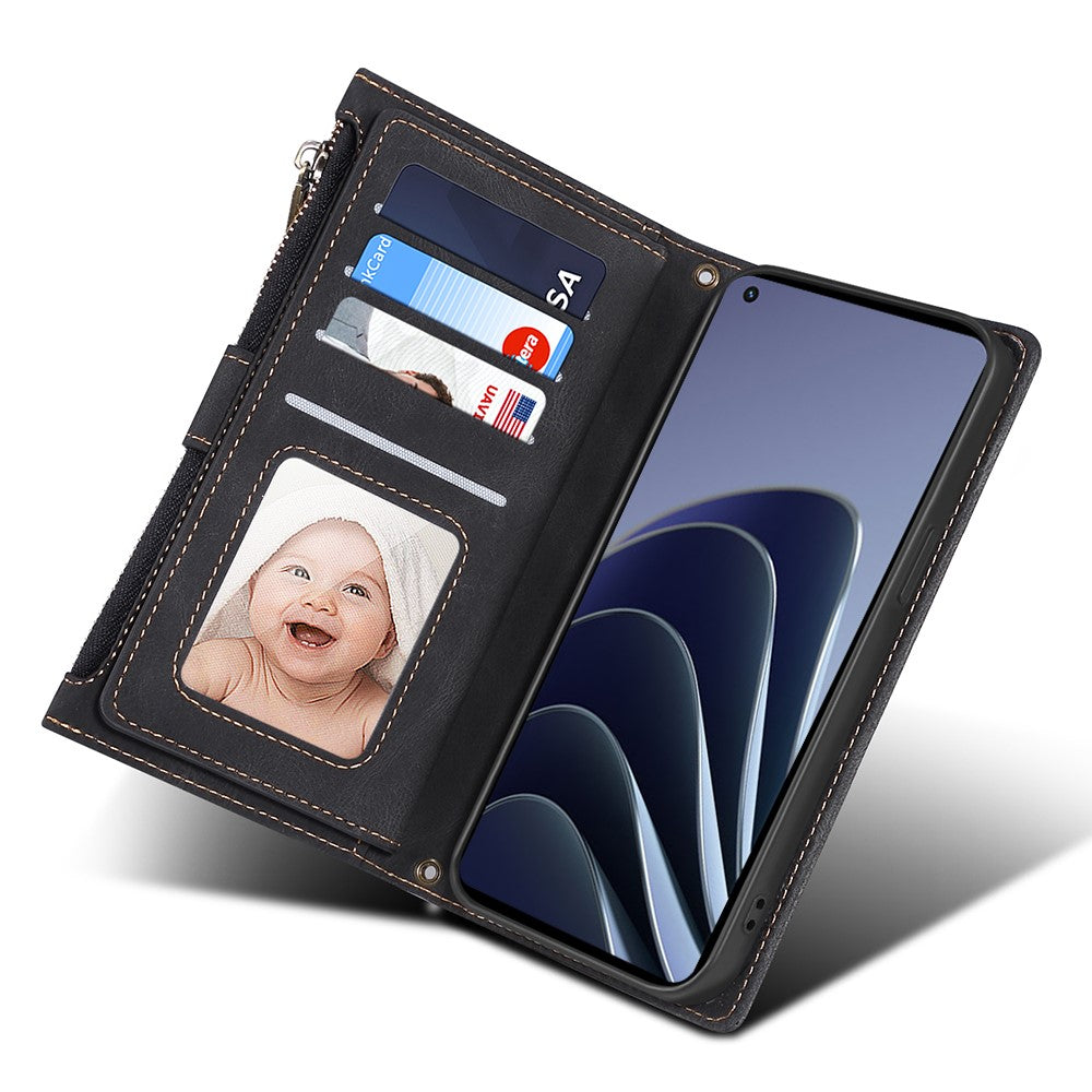 ESEBLE För OnePlus 10 Pro 5G Vikbart Stativ Plånboksfodral Multifunktionellt Blixtlåsficka Mobilfodral