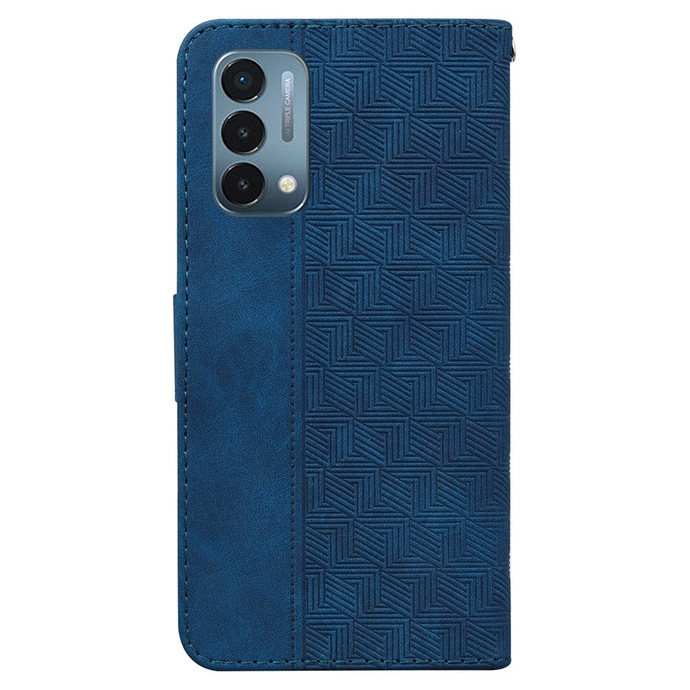 OnePlus Nord N200 5G Präglat geometriskt mönster PU-läder magnetiskt skyddsfodral Vikbart stativ Plånbok Flip Folio-fodral med rem
