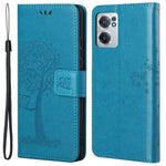 For OnePlus Nord CE 2 5G PU Leather Imprinted Owl Tree Pattern Case Folding Stand Wallet Flip Cover with Strap