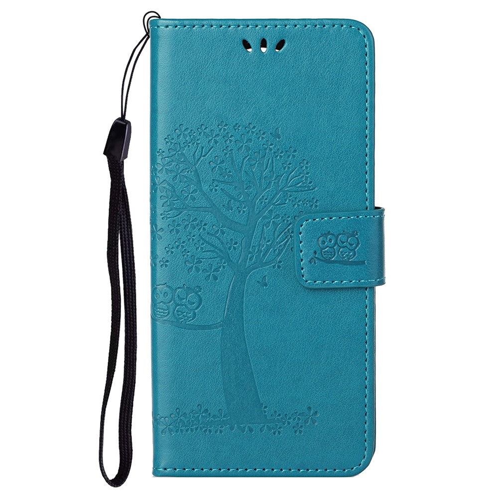 For OnePlus Nord CE 2 5G PU Leather Imprinted Owl Tree Pattern Case Folding Stand Wallet Flip Cover with Strap