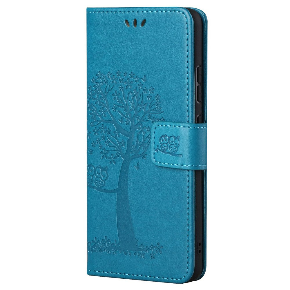 For OnePlus Nord CE 2 5G PU Leather Imprinted Owl Tree Pattern Case Folding Stand Wallet Flip Cover with Strap