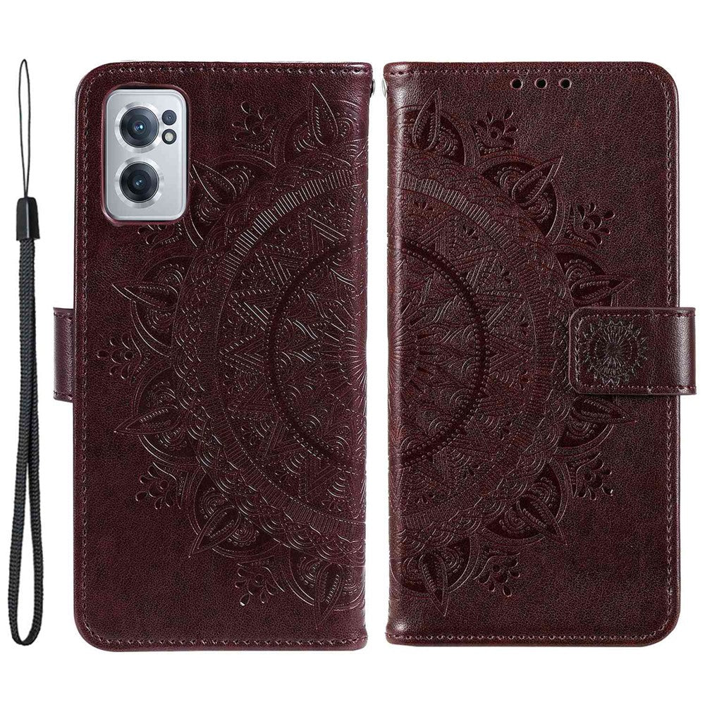 OnePlus Nord CE 2 5G stötsäker plånboksfodral med stativ, präglat mandalablomma, PU-läder, flipfodral