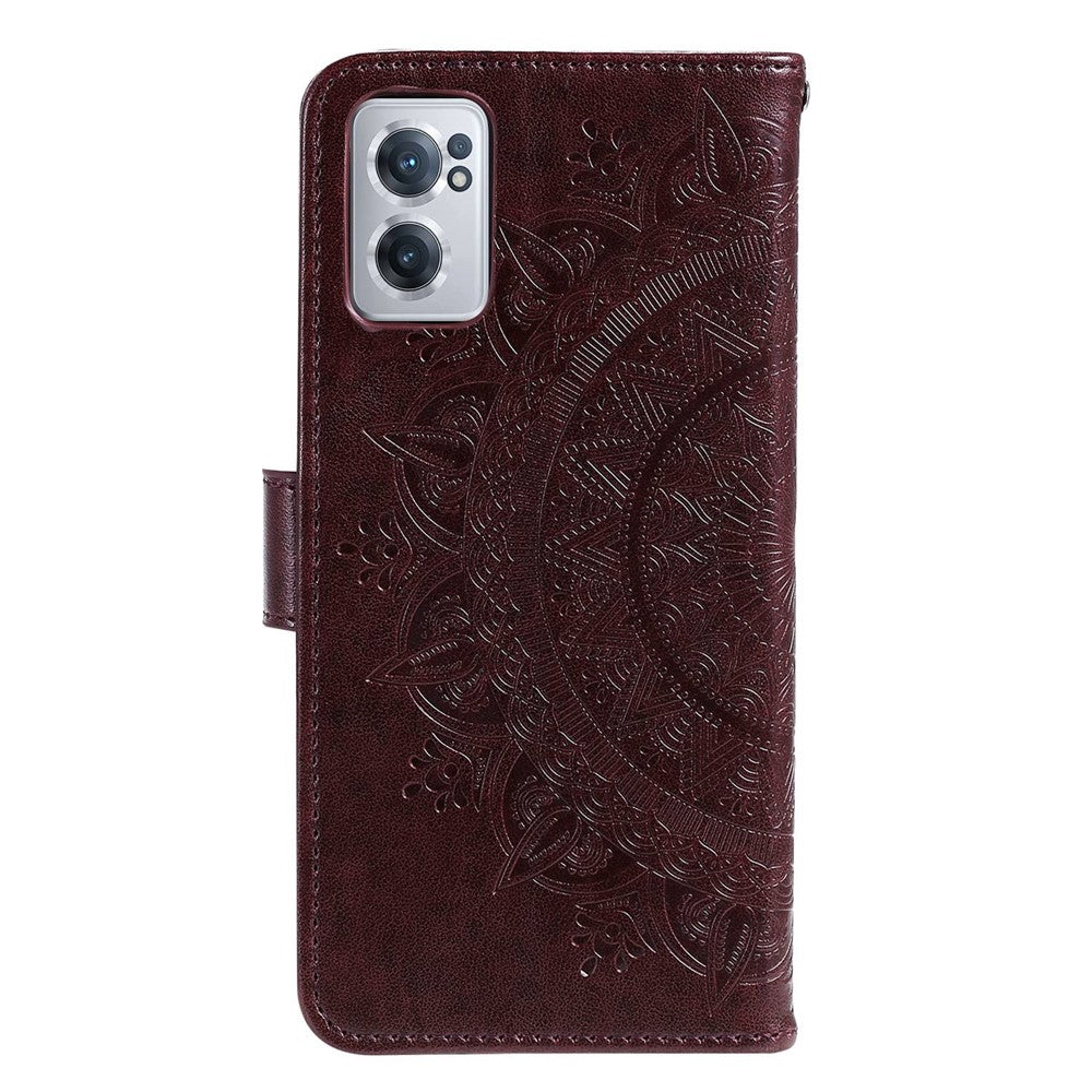 OnePlus Nord CE 2 5G stötsäker plånboksfodral med stativ, präglat mandalablomma, PU-läder, flipfodral
