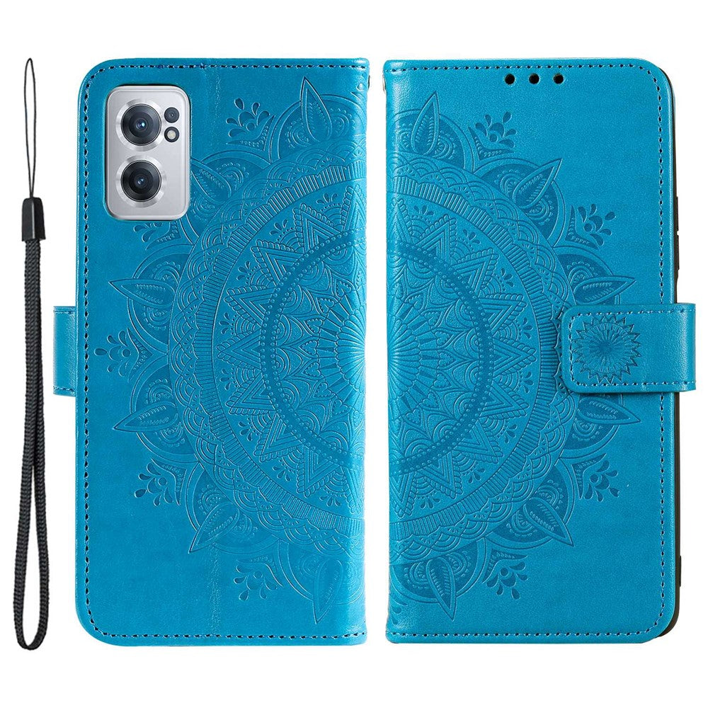 OnePlus Nord CE 2 5G stötsäker plånboksfodral med stativ, präglat mandalablomma, PU-läder, flipfodral