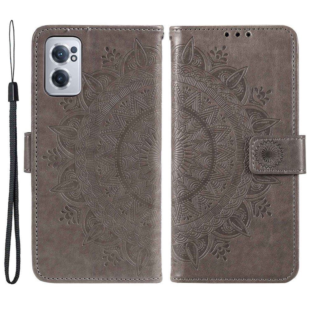 OnePlus Nord CE 2 5G stötsäker plånboksfodral med stativ, präglat mandalablomma, PU-läder, flipfodral