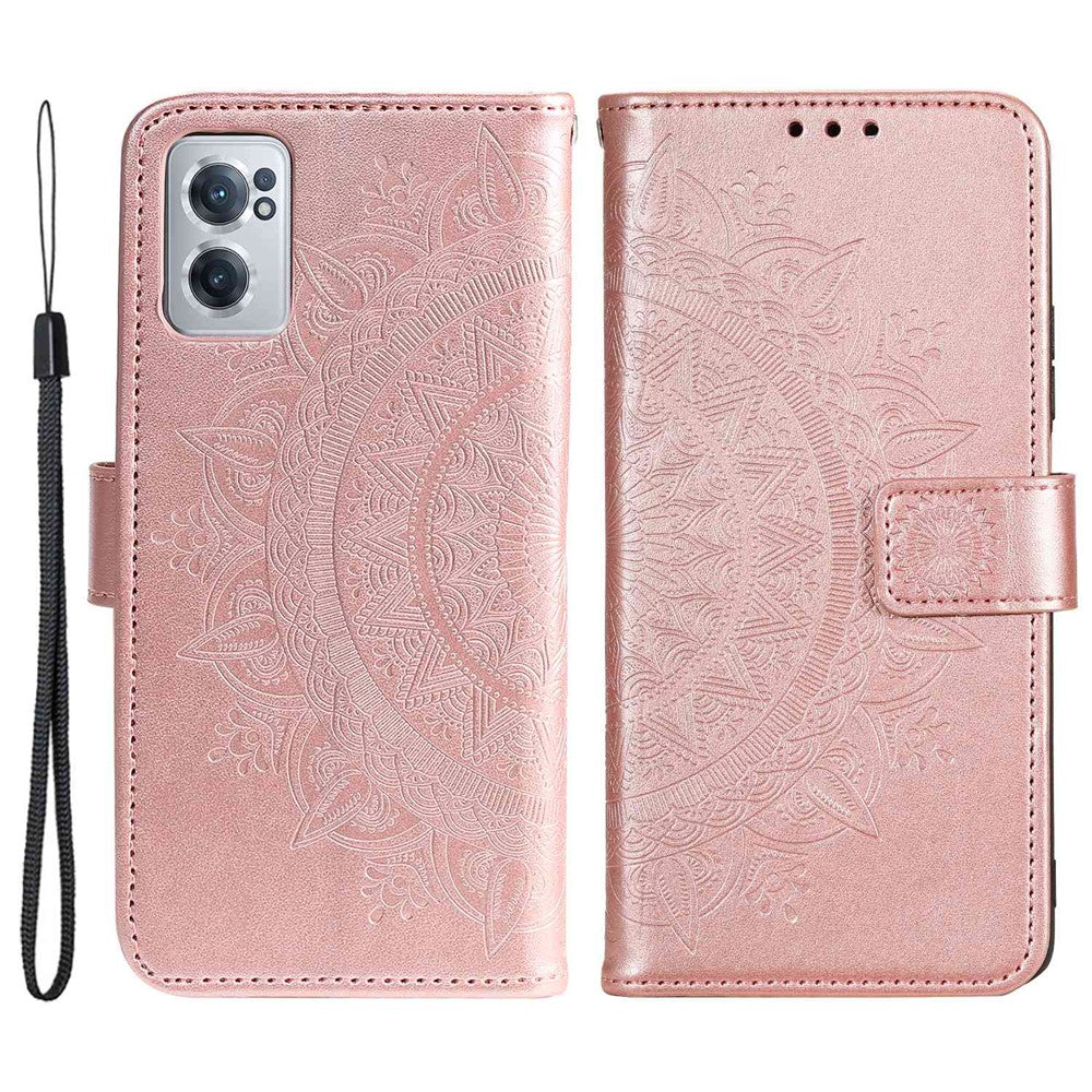 OnePlus Nord CE 2 5G stötsäker plånboksfodral med stativ, präglat mandalablomma, PU-läder, flipfodral