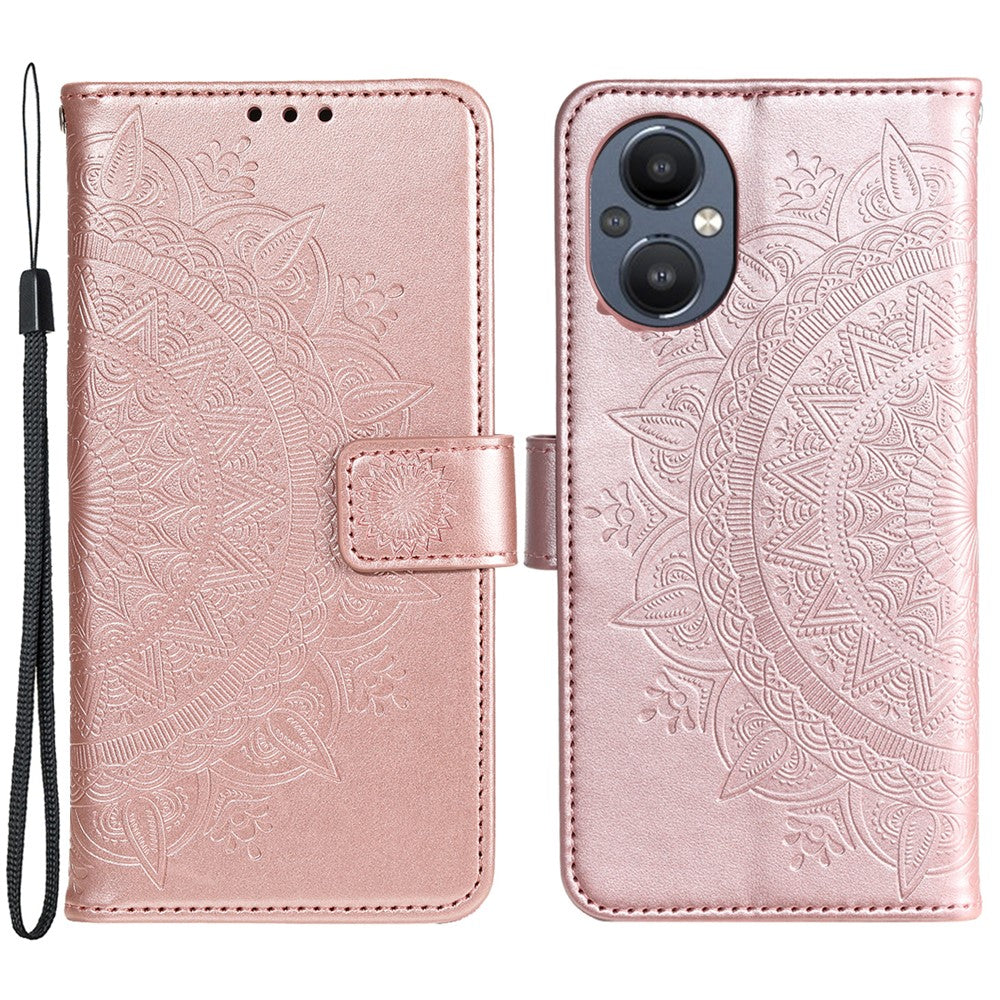 For OnePlus Nord N20 5G Mandala Flower Imprinted PU Leather Wallet Case Foldable Stand Protective Cover with Strap