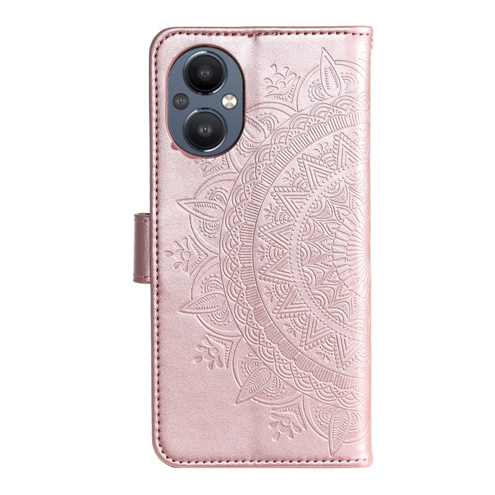OnePlus Nord N20 5G Mandala Blomma Präglat PU Läder Plånboksfodral Hopfällbart Stativ Skyddande Fodral med Rem
