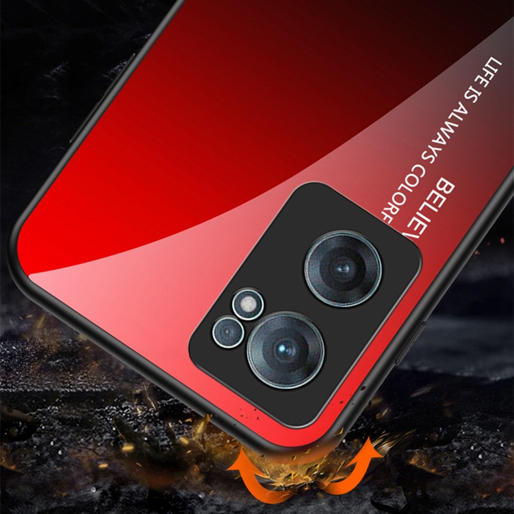 Färggradient härdat glasbaksida för OnePlus Nord CE 2 5G, hudvänligt pekskärmsmönster explosionsskyddande mobilmobilskal