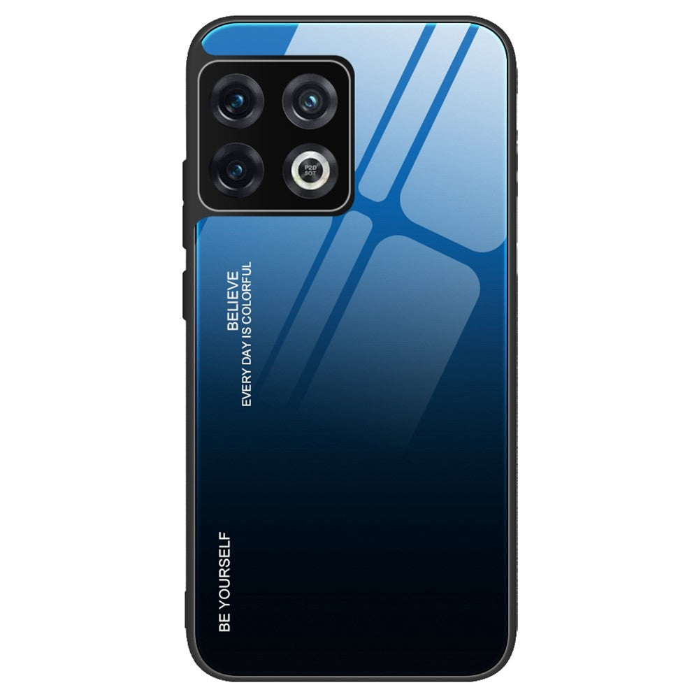 OnePlus 10 Pro Skyddande Skal Stötsäker Gradient Färg Härdat Glas Baksida + Mjukt TPU Kant mobilskal