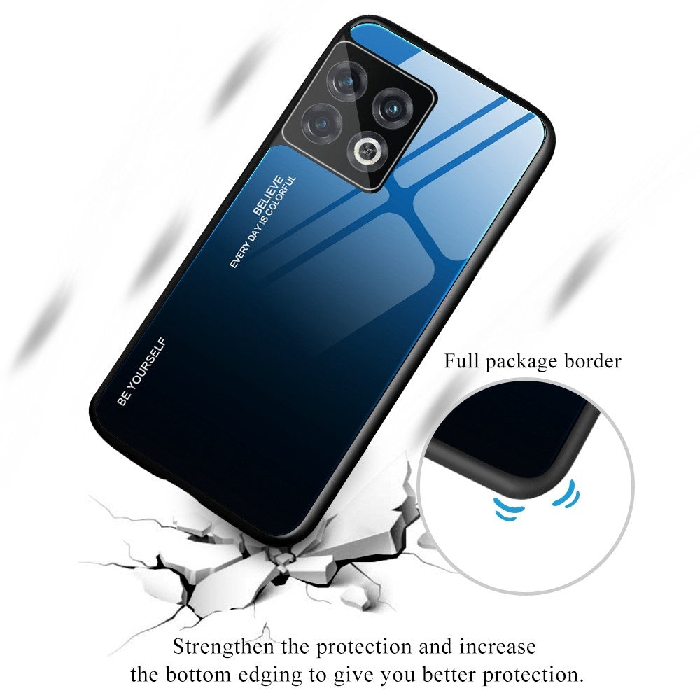 OnePlus 10 Pro Skyddande Skal Stötsäker Gradient Färg Härdat Glas Baksida + Mjukt TPU Kant mobilskal