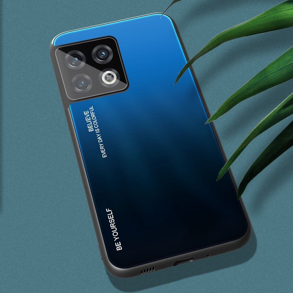 OnePlus 10 Pro Skyddande Skal Stötsäker Gradient Färg Härdat Glas Baksida + Mjukt TPU Kant mobilskal
