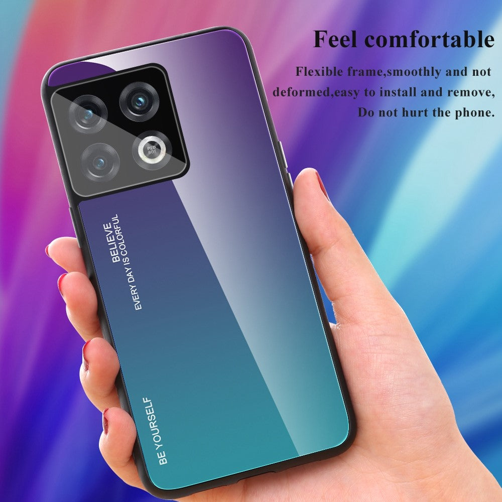 OnePlus 10 Pro Skyddande Skal Stötsäker Gradient Färg Härdat Glas Baksida + Mjukt TPU Kant mobilskal
