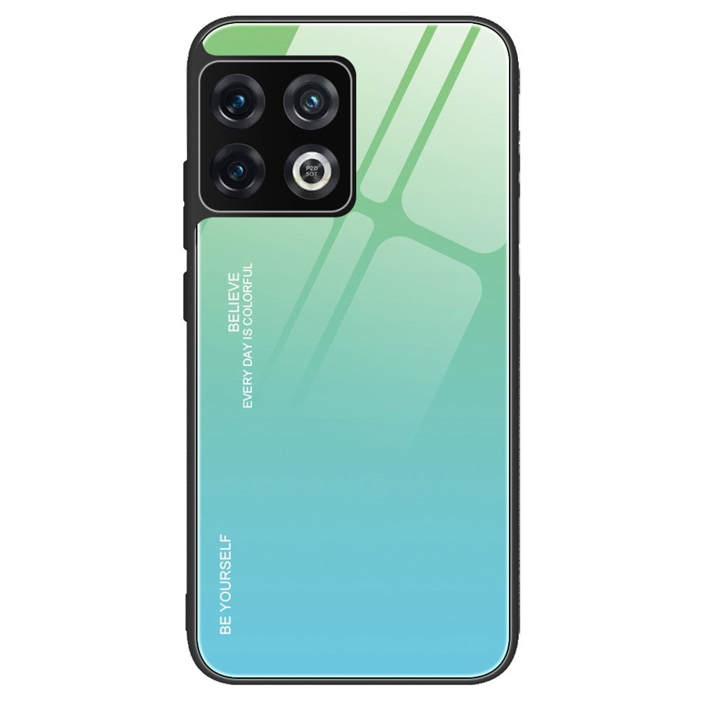 OnePlus 10 Pro Skyddande Skal Stötsäker Gradient Färg Härdat Glas Baksida + Mjukt TPU Kant mobilskal