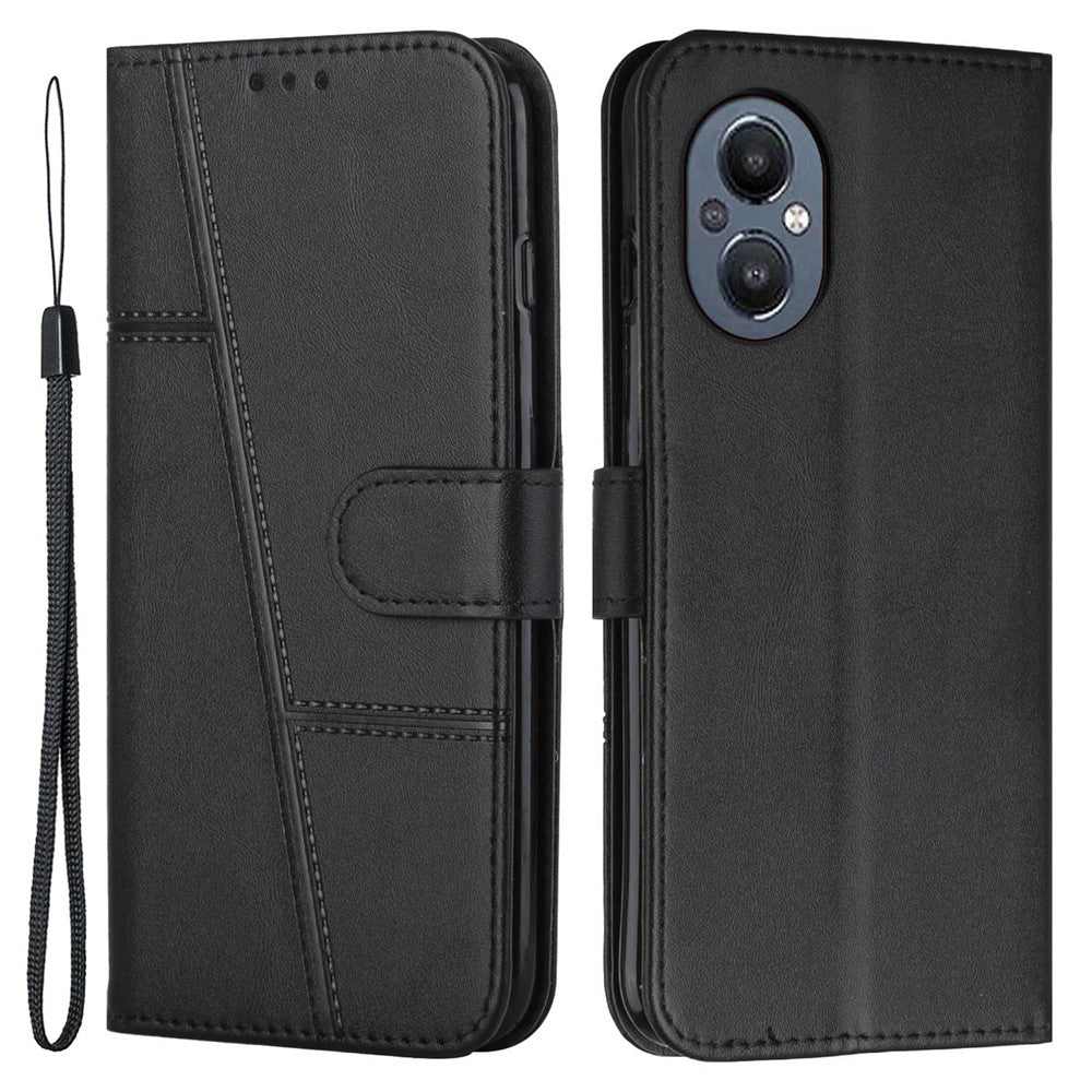 OnePlus Nord N20 5G Sömnadsdesign Plånboksskal Slitstarkt Fallskyddande PU-läder Stativfodral med Rem