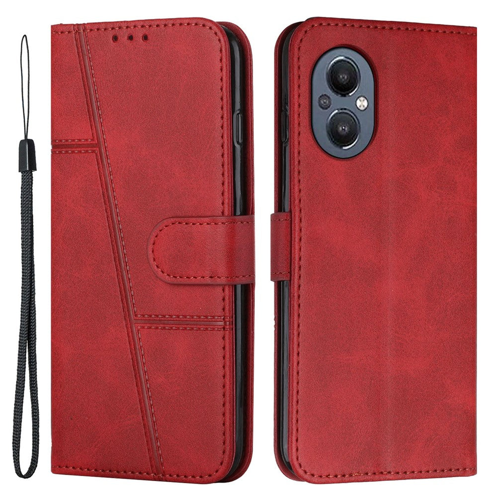 OnePlus Nord N20 5G Sömnadsdesign Plånboksskal Slitstarkt Fallskyddande PU-läder Stativfodral med Rem