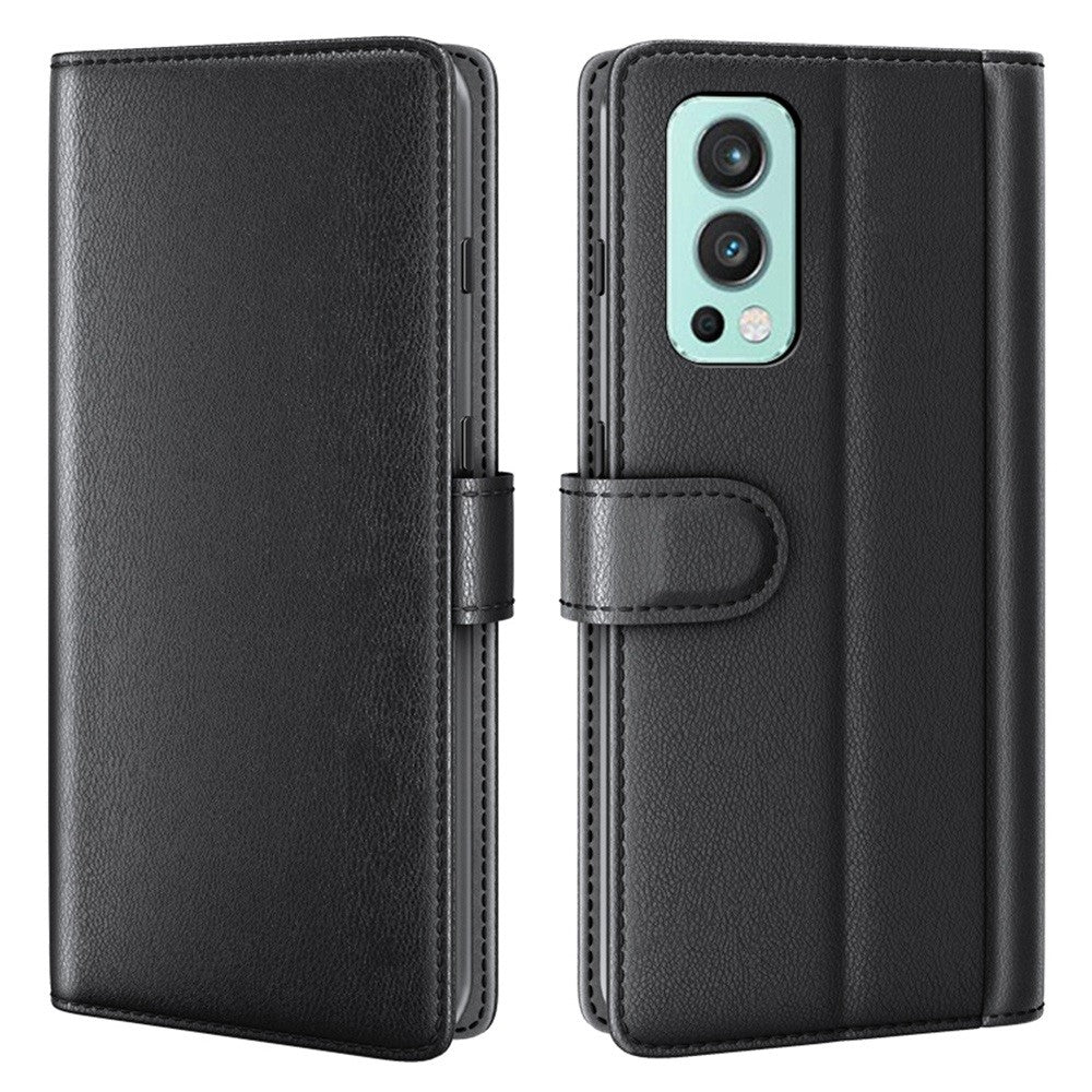 For OnePlus Nord 2 5G Split Leather Genuine Leather Shockproof Wallet Case Mobile Phone Stand Cover