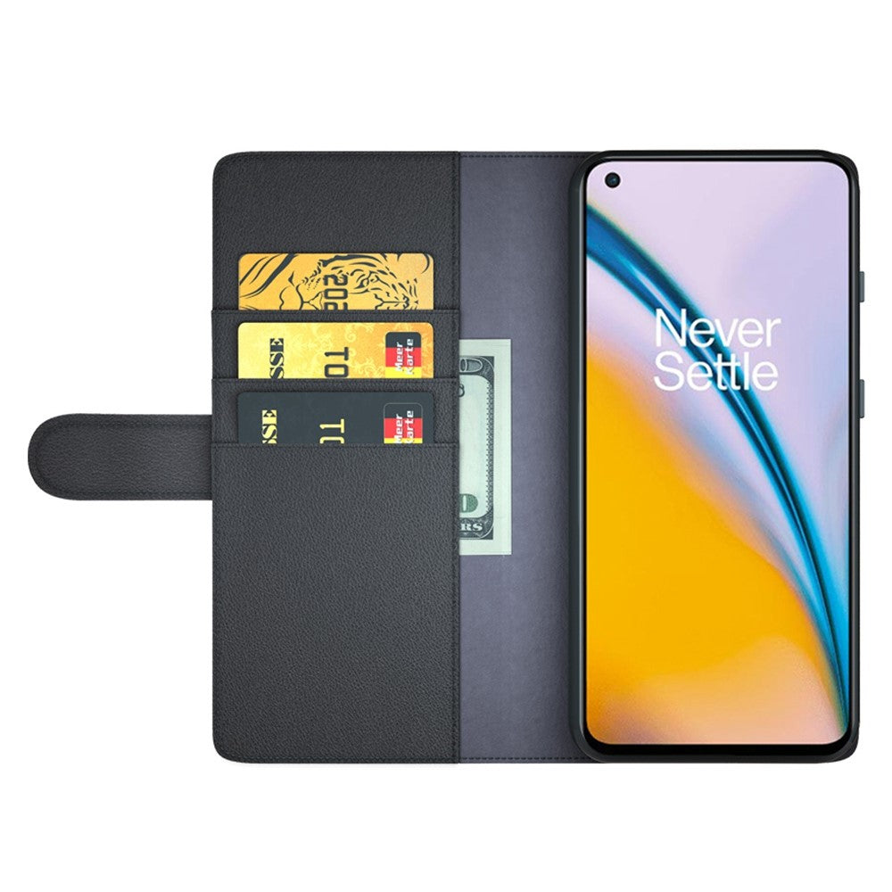 For OnePlus Nord 2 5G Split Leather Genuine Leather Shockproof Wallet Case Mobile Phone Stand Cover