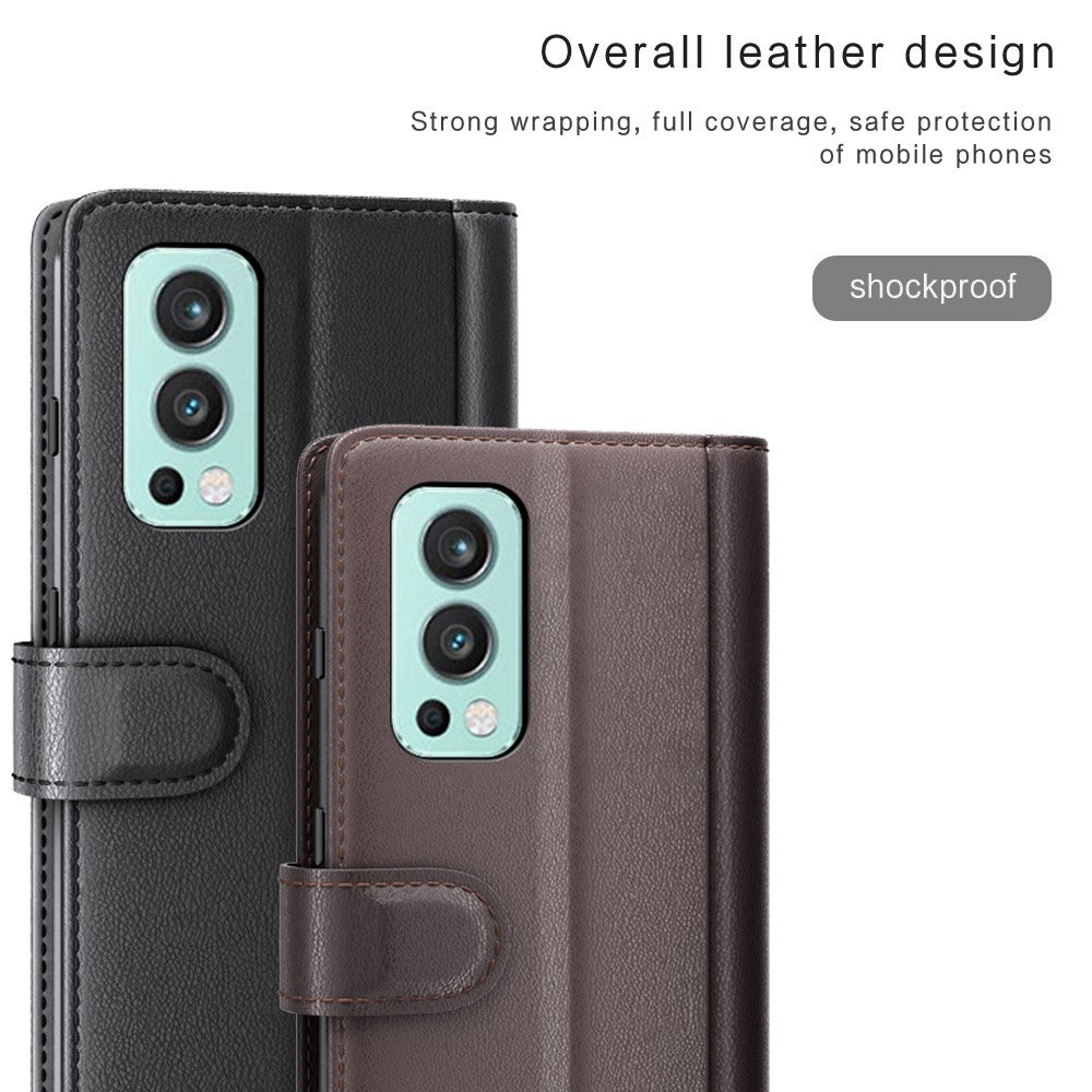For OnePlus Nord 2 5G Split Leather Genuine Leather Shockproof Wallet Case Mobile Phone Stand Cover