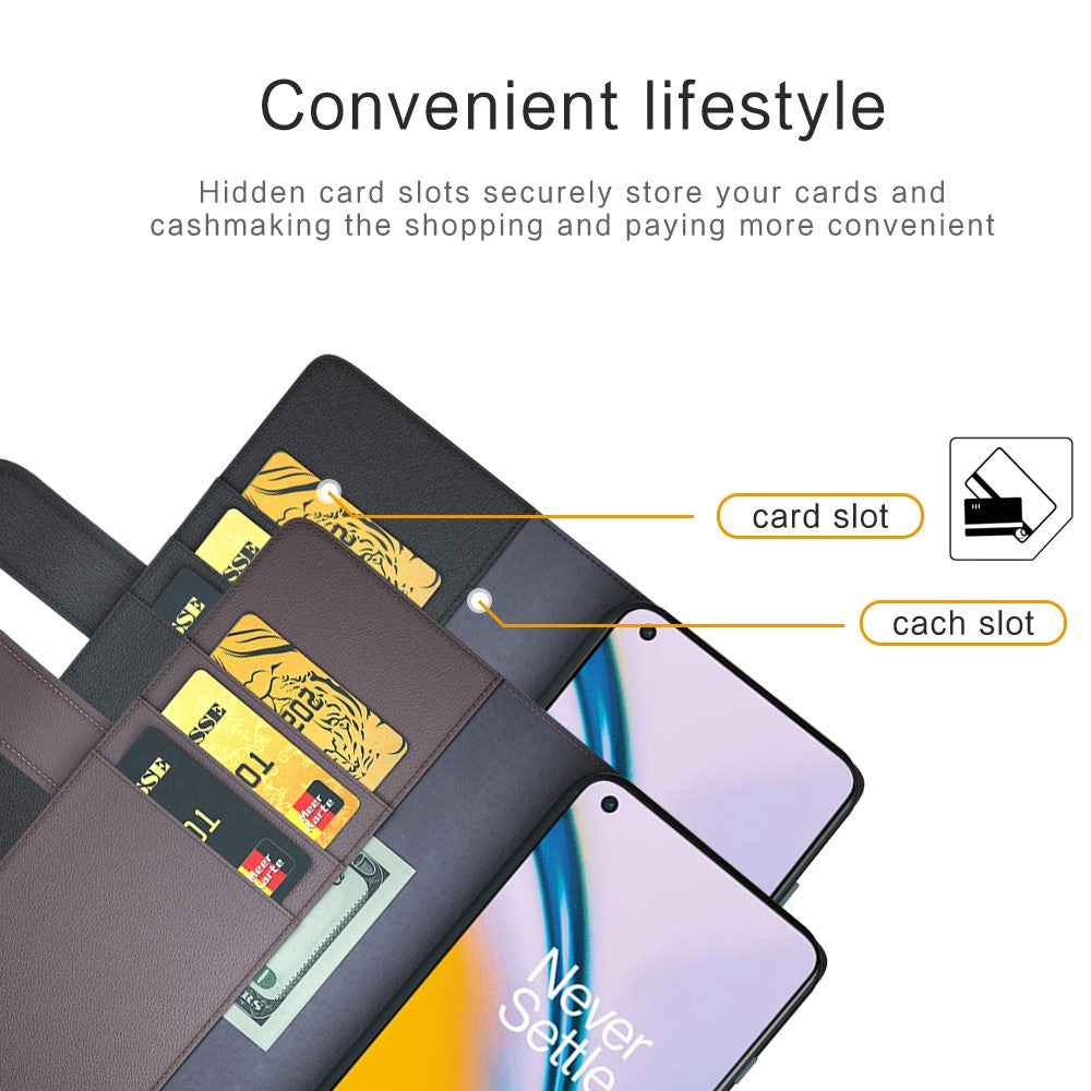 For OnePlus Nord 2 5G Split Leather Genuine Leather Shockproof Wallet Case Mobile Phone Stand Cover